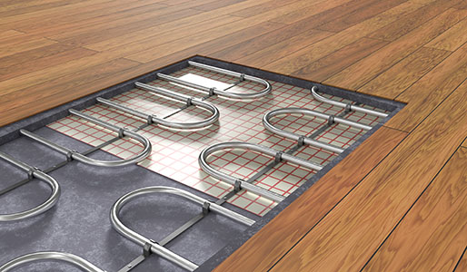 Underfloor,heating,system,under,wooden,floor.,3d,rendered,illustration.