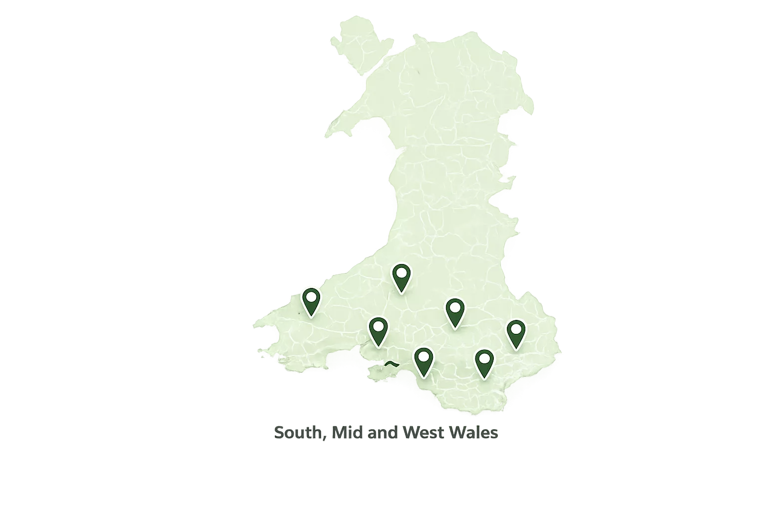 Map of Wales showing Celtic Green Energie service coverage across South, Mid and West Wales